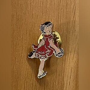 Illinois WBA 1990 Red Girl Basketball Enamel Pin